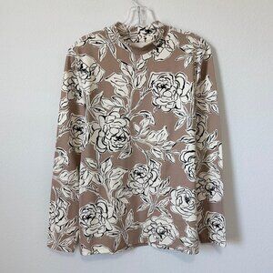 Motto Long Sleeve Mock Neck Cotton Blend Floral Stretch Shirt Women's Size XL